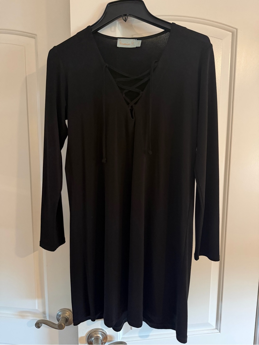 Veronica M Women's Black Lace-Up V-Neck Dress- Size S
